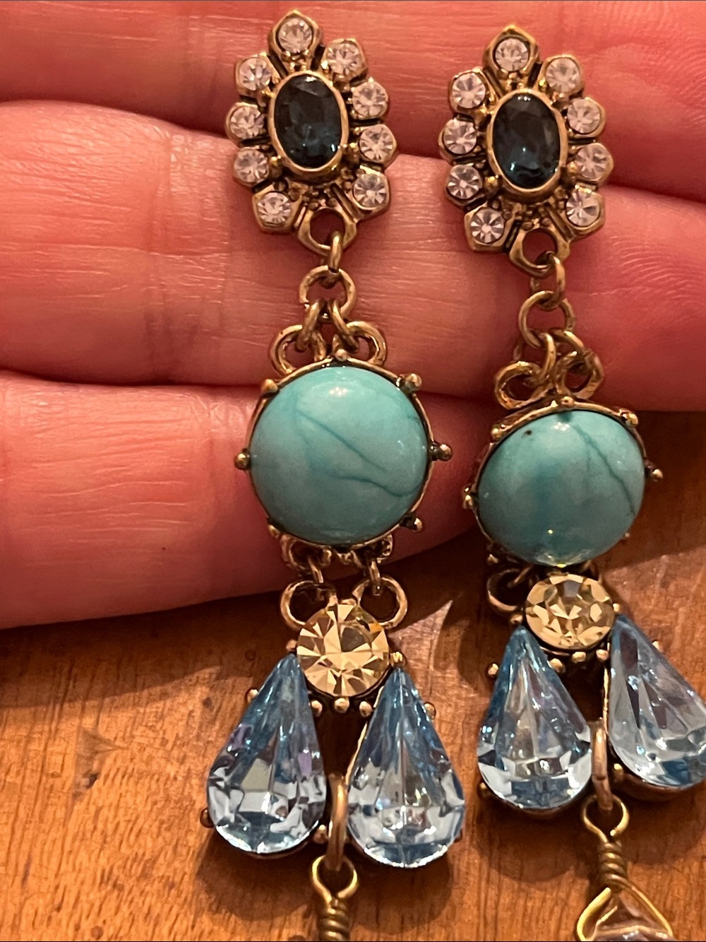 Vintage Style Bohemian Turquoise & Blue Crystal Dangle Earrings